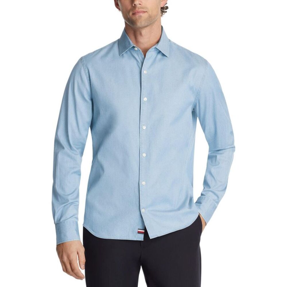 Tommy Hilfiger Mens Th Flex Button Down Dress Shirt, Blue, 15-15.5 Neck, DM